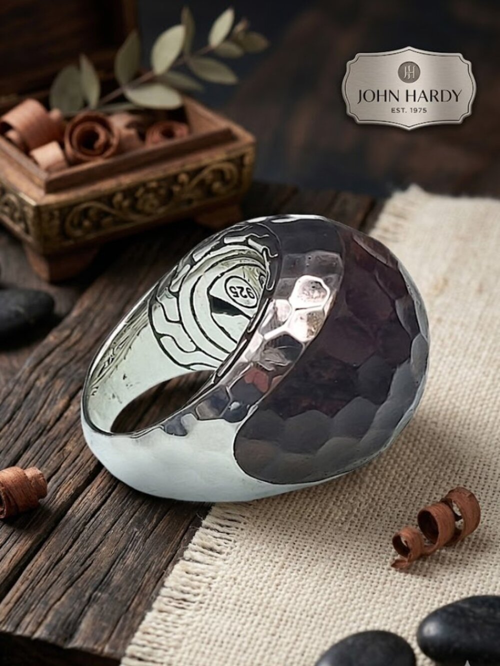 John Hardy Palu Rose Wood Dome Ring  .925 Sz 7